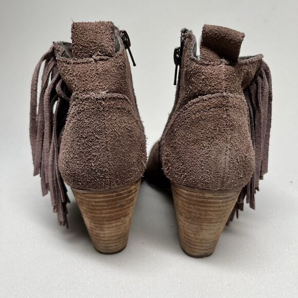 Steve Madden Ohio Brown Suede Boots Women 7.5 Zip Leather Fringe Ankle Booties - Picture 4 of 11